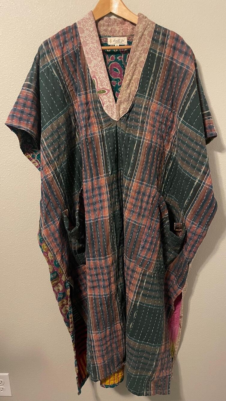 Kantha Bae Kimono Poncho Womens One Size Multicolor Reversible Quilted Boho